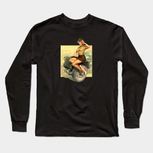 Pin-up WWII Willys MB Jeeps Vintage Long Sleeve T-Shirt